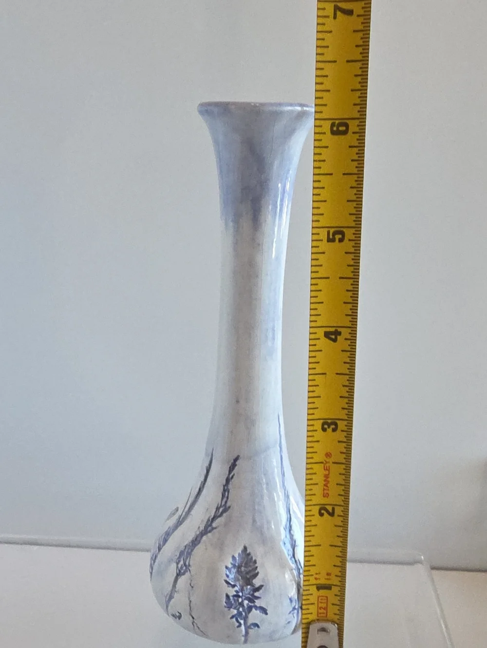 Vintage Fred Devlin Aspen Studio Art Pottery Bud Vase Blue Botanical Imprints